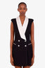 Balmain Black/White Sleeveless Double Breasted Blazer Mini Dress Size 38