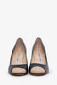 Manolo Blahnik Navy Leather Peep Toe Heels Size 39