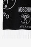 Moschino Black/Grey Merino Wool Logo Fringe Scarf