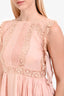 Red Valentino Light Pink Cotton Lace Detail Sleeveless Midi Dress Size 40