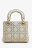 Christian Dior 2023 Platinum Metallic Cannage Lambskin Beaded Embroidery Mini Lady Dior