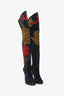 Burberry Blue/Red Suede Stiletto Thigh High Boots Size 36.5