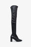 Saint Laurent Black Leather YSL Logo Knee High Boots Size 37.5