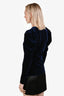 Ganni Royal Blue Velvet Deep V-Neck Long Sleeve Blouse Size S