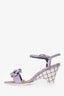 Pre-loved Chanel™ White/Purple Striped Camellia Flower Wedge Heels Size 39