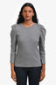 Veronica Beard Grey Cotton Ribbed Puff Sleeve Long Sleeve Top Size S