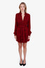 Saint Laurent Red Leopard Print Long Sleeve V-Neck Mini Dress Size 38