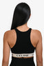 Celine Black Rib Knit Logo Tape Detail Crop Tank Top Size S