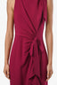 Cinq a Sept Magenta Crepe Ruched Side Bow Detail Sleeveless Midi Dress Size 4