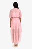 Maje Pink Gold Metallic Flowy Short Sleeve Midi Dress Size 36