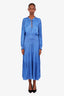 Maje Blue Ruffled Long Sleeve Maxi Dress Size 40