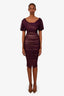 Dolce & Gabbana 2014 Runway Purple Silk Ruched Maxi Dress Size 42
