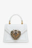 Dolce & Gabbana White Leather Micro Mini Devotion Bag With Chain Strap
