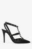Valentino Noir Black Leather 'Cage' Rockstud Heels Size 37.5