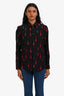 Saint Laurent Black/Red Silk Guitar Print Embroidered Button-Up Top Size 36