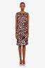 Oscar de la Renta Brown/White Abstract Midi Length Dress Size 6