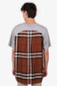 Burberry Grey Cotton Check Panel Oversized T-Shirt Size L Mens