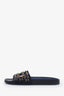Pre-loved Chanel™ Navy Canvas Gold-Tone CC Chain Slides Size 40