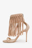Giuseppe Zanotti Beige Suede Fringe Open Toe Ankle Wrap Sandals Size 38.5