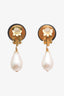 Pre-loved Chanel™ 94A Gold Tone Black Resin Pearl CC Dangle Clip-on Earrings