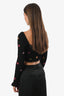 Off-White Black Embroidered Leaves Square Neck Long Sleeve Cropped Top Size 36