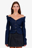 Vivienne Westwood Dark Blue Denim Draped Neck Button Down Shirt Size 10