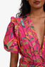 Farm Rio Pink Macaw Belted Puff Sleeve Romper Size S