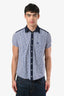 MCQ Alexander McQueen Navy Gingham Check Short Sleeve Polo Shirt Size 48 IT Mens