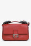 Fendi Red/Grey Leather Flowerland Micro Double Baguette with Chain