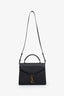 Saint Laurent Black Leather Cassandra YSL Monogram Top Handle Bag with Strap
