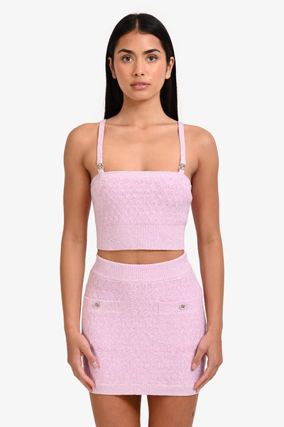 Pre-loved Chanel™ Pink Knit Cropped CC Embellished Sleeveless Tank
