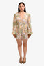 Elliatt Cream Floral Embroidered Sequined Lace LS Romper Size L