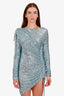 UNTTLD Blue Sequin Draped Long Sleeve Mini Dress Estimated Size M