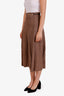 Gucci Brown Houndstooth Linen Pleated Chain-Link Accent Midi Skirt Size 38