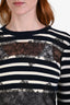 Valentino Black/White Wool Striped Lace Crewneck Sweater Size XS