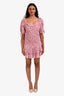 Love Shack Fancy Pink Cotton Floral Print Ruched Dress Size XS