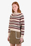 Celine Beige/Red/Green Wool Striped Long Sleeve Sweater Size S