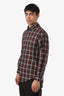 Burberry Burgundy Cotton 'Simpson' Checkered Long Sleeve Button-Up Size S Mens
