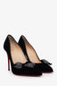 Christian Louboutin Black Velvet Crystal Bow 100mm Heels Size 37