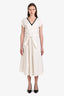 Brunello Cucinelli White Pinstripe Cotton Vneck Belted Midi Dress Size XS