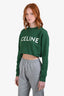 Celine Green Cotton Logo Crop Sweatshirt Size XS