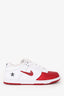 Nike x Supreme White/Red Leather SB Dunk Low "Jewel Swoosh" Sneakers Size 8.5 Mens