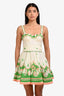 Zimmermann Cream/Green/Orange Linen Belted Corset Mini Dress Size 1
