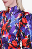 Rotate Purple/Multicolour Colour-Block Floral Mock-Neck Poof Long Sleeve Midi Dress Size 2