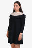 Valentino Black/White Lace Ruffle Detail Long Sleeve Dress Size XL