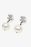 Pre-loved Chanel™ Silver Tone Crystal Pearl CC Drop Earrings