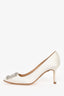 Manolo Blahnik White Satin Bridal Hangisi Embellished Heels Size 38