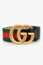 Gucci Green/Red Web Black Leather GG Belt Size 90/36