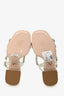 Miu Miu Silver Leather Crystal Embellished Block Heel Sandal Size 35.5