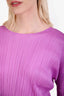 Pleats Please Purple Pleated Long Sleeve Boat Neck Top Estimated Size Small